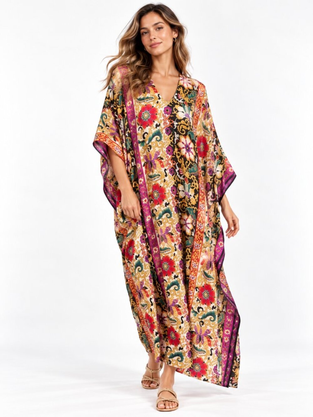 70s 80s RUTH NORMAN New York Caftan Maxi Dress Boho Hostess OS